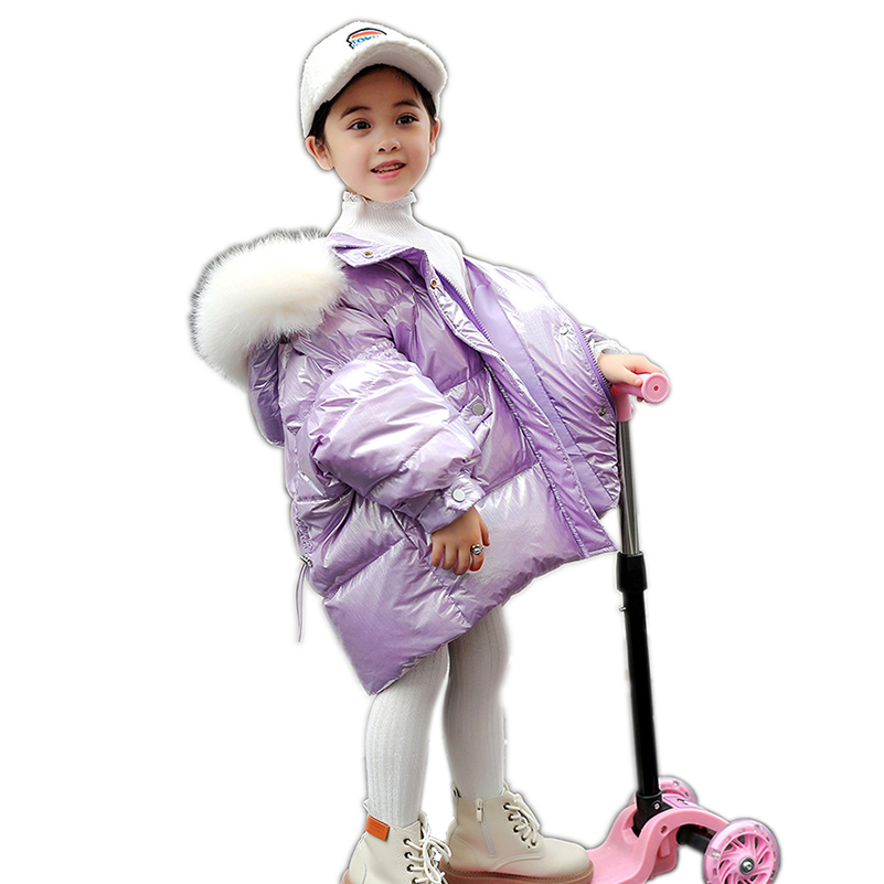 

Old Cobbler 41M113# Girl Winter Down jacket Mid-length Coat Loose Water proof Fox fur With hood Keep warm, D e