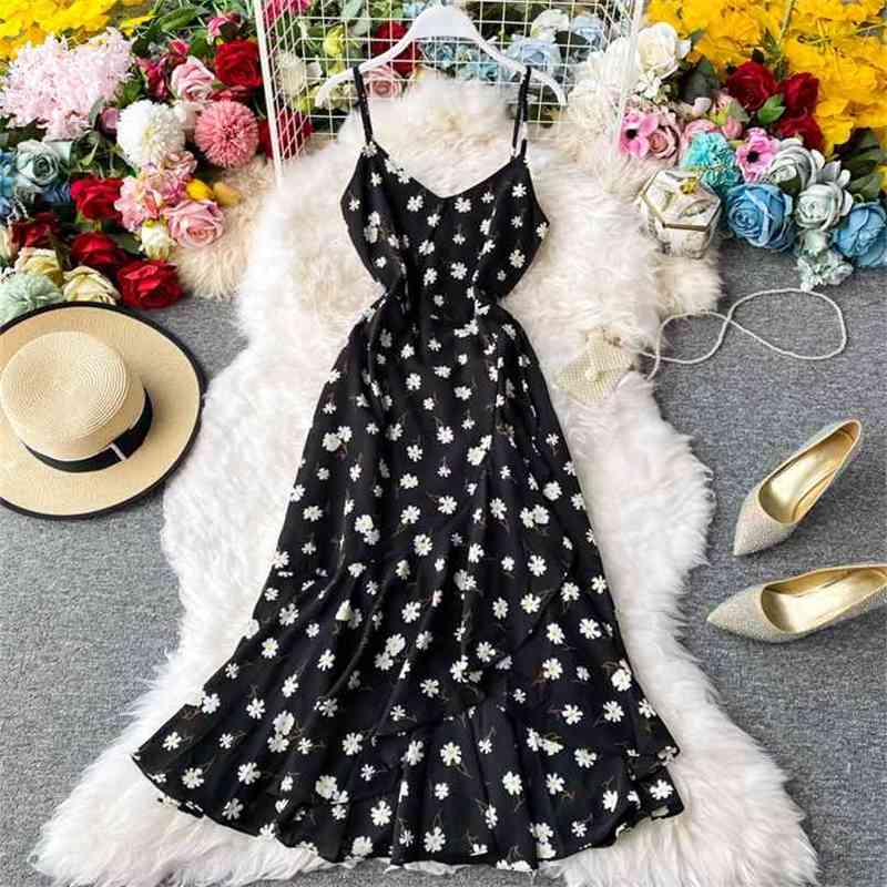 

Women Vintage Floral Dress Vestidos Mujer Summer Sexy V Neck Black Kleid Boho Ladies Elegant Ruffles Party Robe 210525