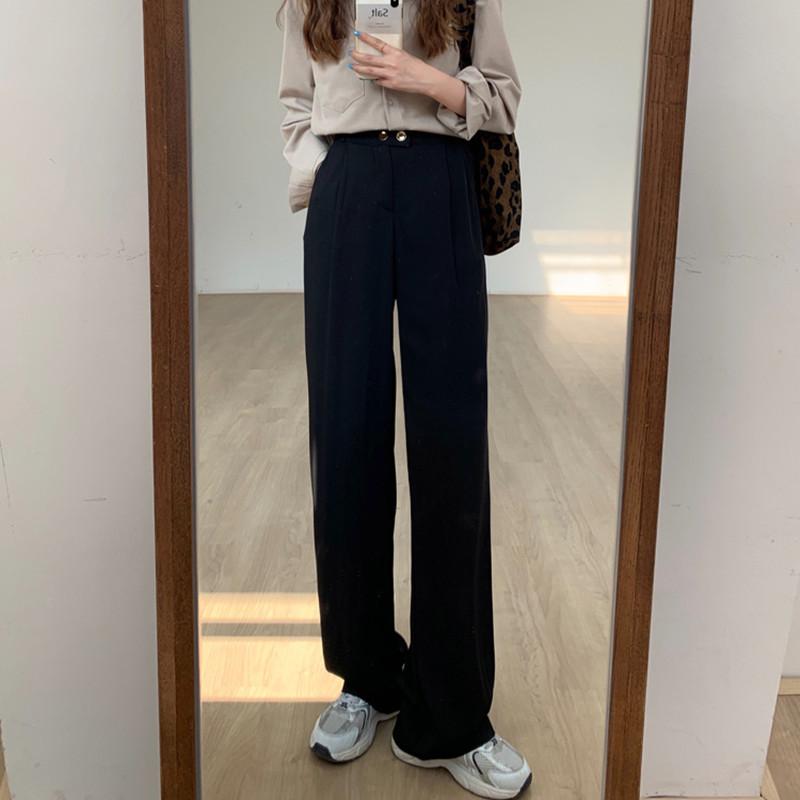 

Women's Pants & Capris 2021 Autumn Women Black High-Waist Straight Korean Loose Thin Minimalist Classic Female Trousers, Black;white