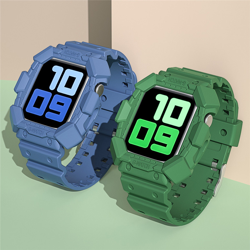 

for Apple Watch Series 6 5 4 3 2 1 SE Tough Armor Case Soft Silicone Protective Band Strap Cover