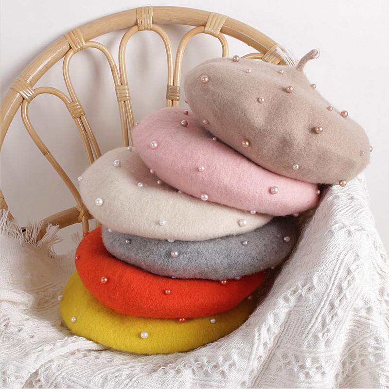 

Caps & Hats Girls' Lovely Pearl Beret, Multiple Colors Princess Style Hat For Spring Autumn Winter, Yellow