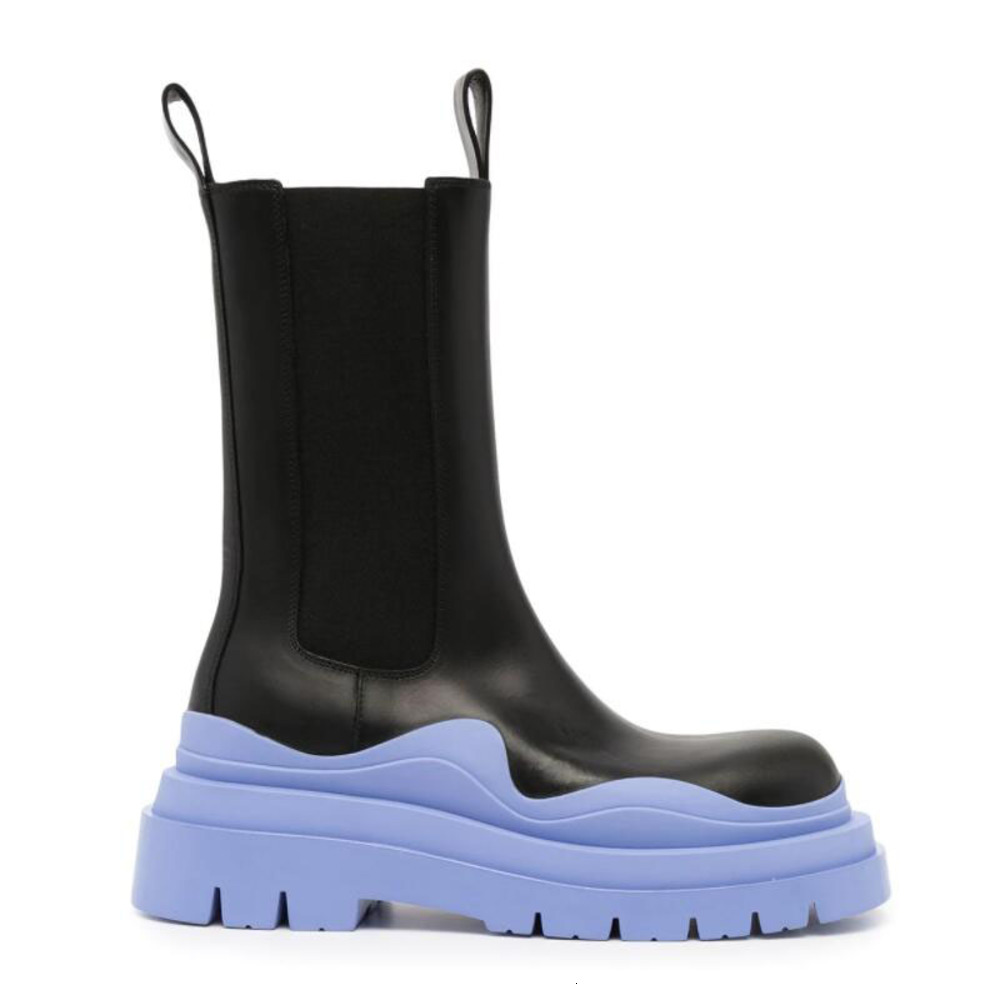 

2021 AAAA+ Man Black+Blue soles Bottega boot fashion luxury Tire Leather Chelsea booties Men platform chunky shoes lady Knight High-boots, White+green