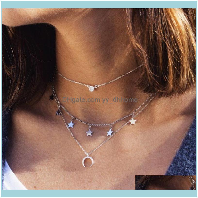 

Chains Necklaces & Pendants Jewelrychains Aliutom Vintage Multilayer Pendant Necklace Bohemian Moon Star Layered Gold For Women Collar Fashi