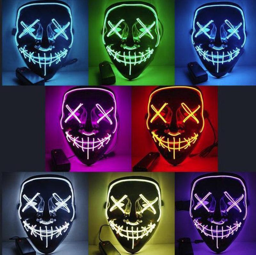 

US STOCK Halloween Horror mask LED Glowing masks Purge Masks Election Costume DJ Party Light Up Masks Glow In Dark 10 Colors