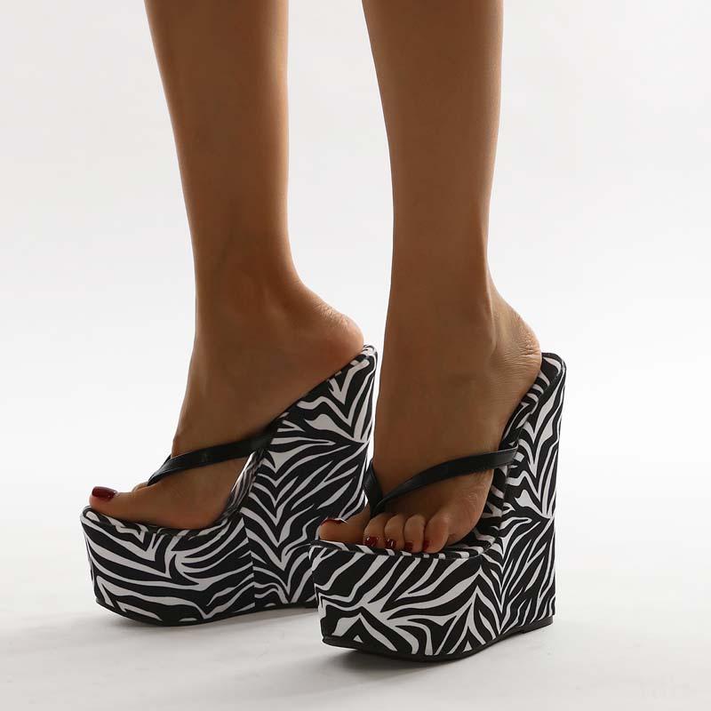 

Slippers Super High Heel Pumps Women Shoes Platform Wedges Sandals Sexy Striped Clip Toe Lady Fashion Flip Flops, As shown
