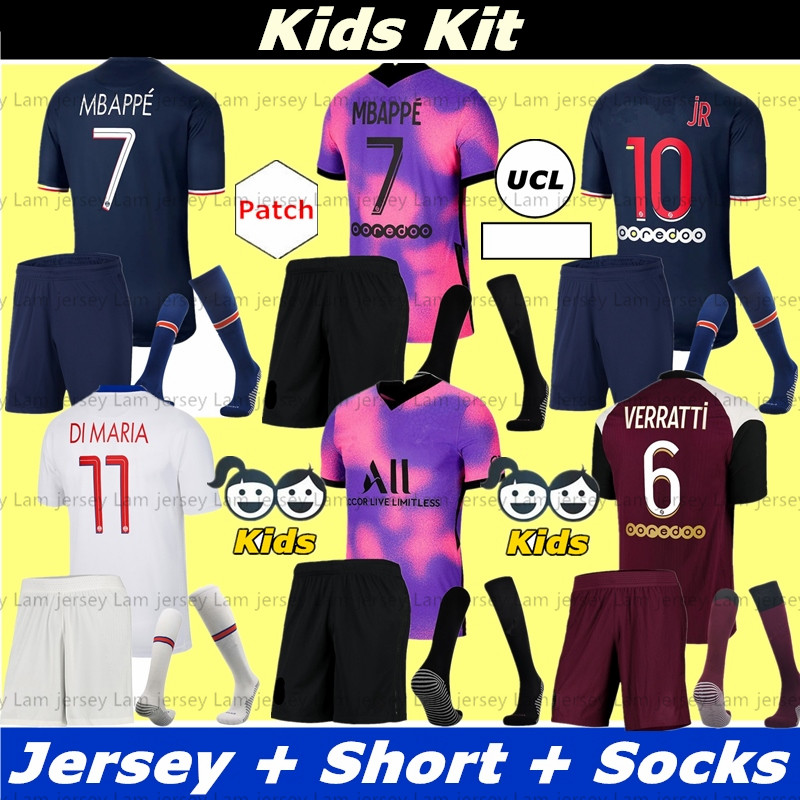 

20 21 MBAPPE KEAN Soccer Sets VERRATTI 2021 MARQUINHOS KIMPEMBE DI MARIA top shirt kids kit maillots de football, Black
