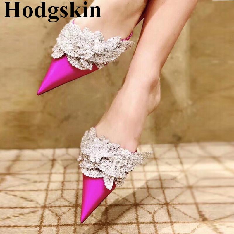 

Slippers Luxury Street Fashion Glitter Rhinestone Women Pointed Toes Flats Outdoor Slides Bling Crystal Beach Dress Sandals, Black