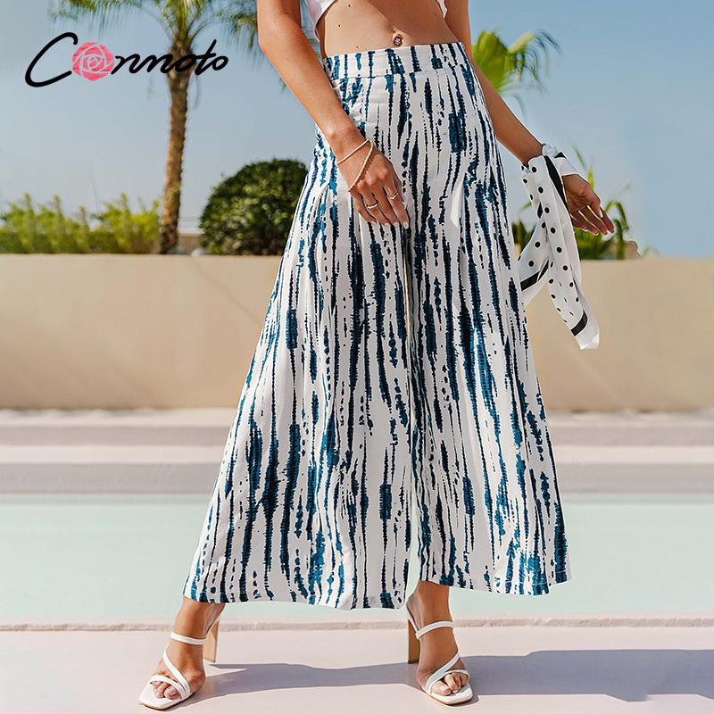 

Women's Pants & Capris Conmoto Tie Dyed Stripe Wide Leg Women Office Lady Elastic High Waist Loose Trousers Spring Holiday Casual Bottom Fas, Black;white