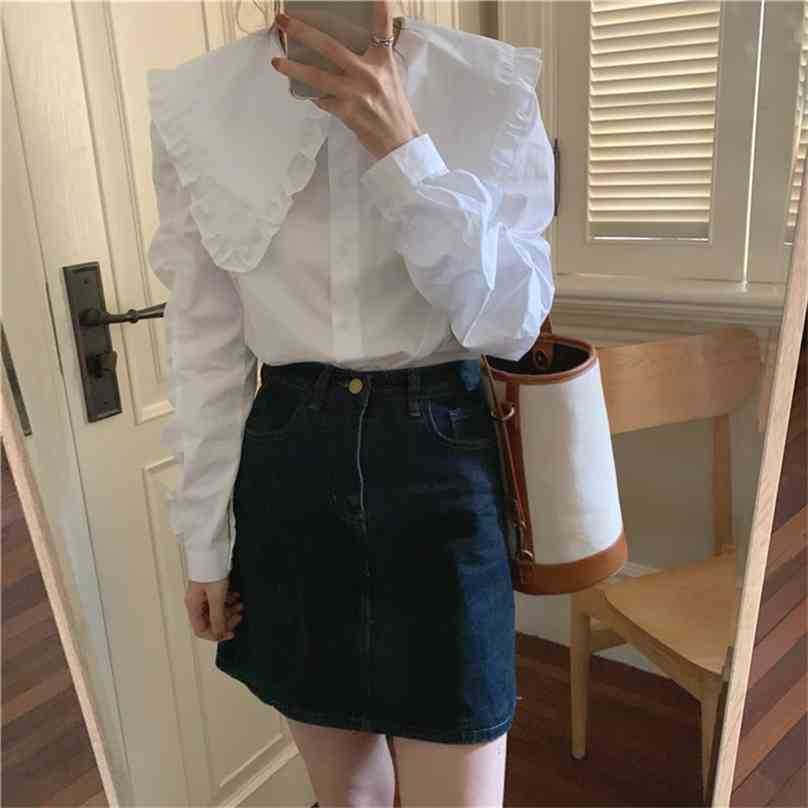 

Solid French Retro Fashion Women Chic Shirt Pleated Vintage Loose High Quality All Match Casual Top Blouses 210525, White