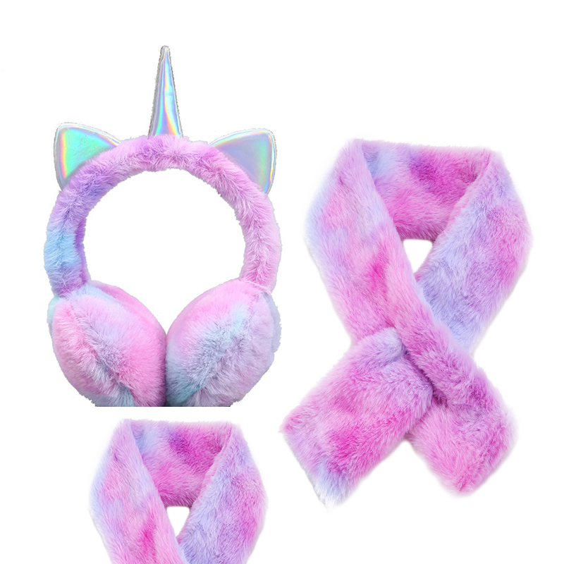 Kids Plush Unicorn Earmuff and Scarf Sets 3-12Years Child Winter Thicken Warmer Ear Muffs Cartoon Designer Ear-muffs