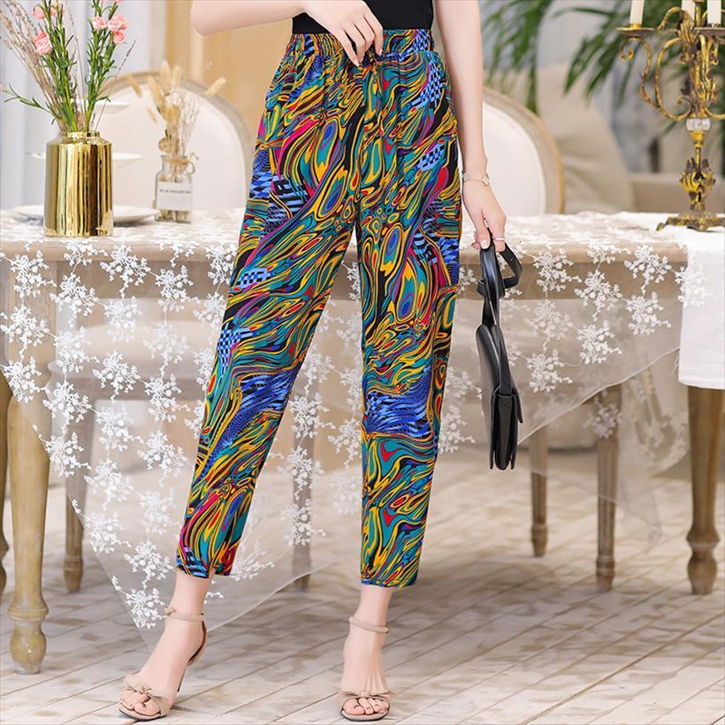 

high elastic waist womens pant plus size print loose casual harem trousers for female ankle length ladies pockets, Black;white