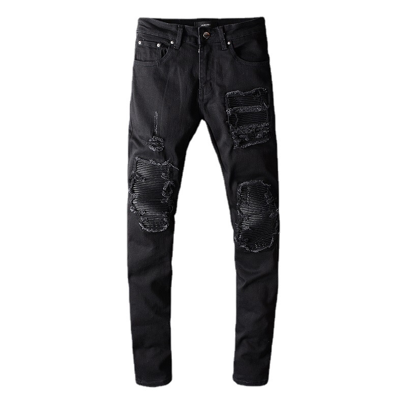

New High Street Personality Street Style Hole Beggar Jeans Men's Slim Stretch Pants, Blue