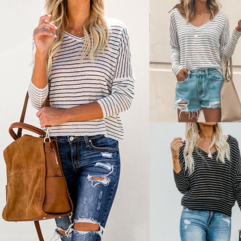 

Women' T-Shirt Women Long Sleeve Loose T Shirts Fashion Ladies Summer Casual Striped Tops Shirt Tee, Black