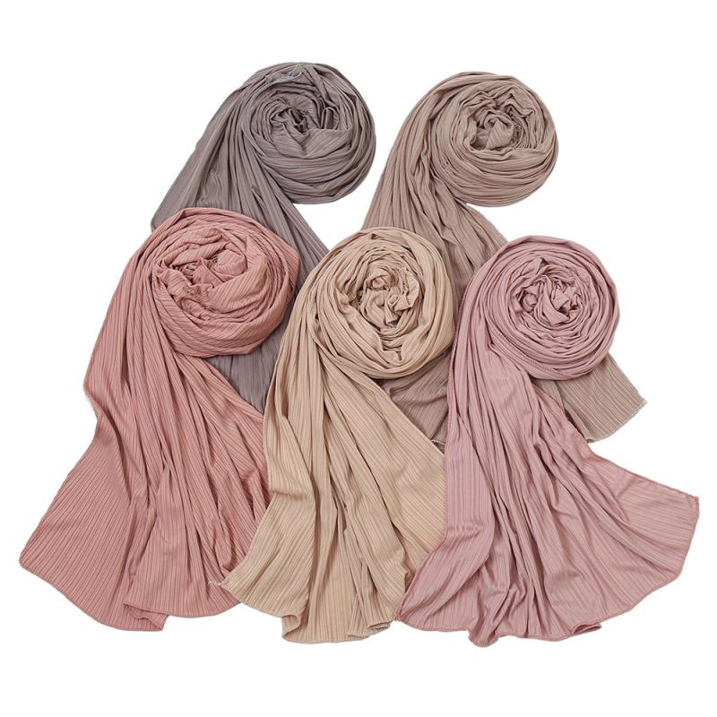 

Scarves Elegant Muslim Women Striped Bandana Soft Islamic Solid Color Hijab Warmer Arab Shawls Long Headscarf Malaysia Headwrap Fashion, Blue;gray