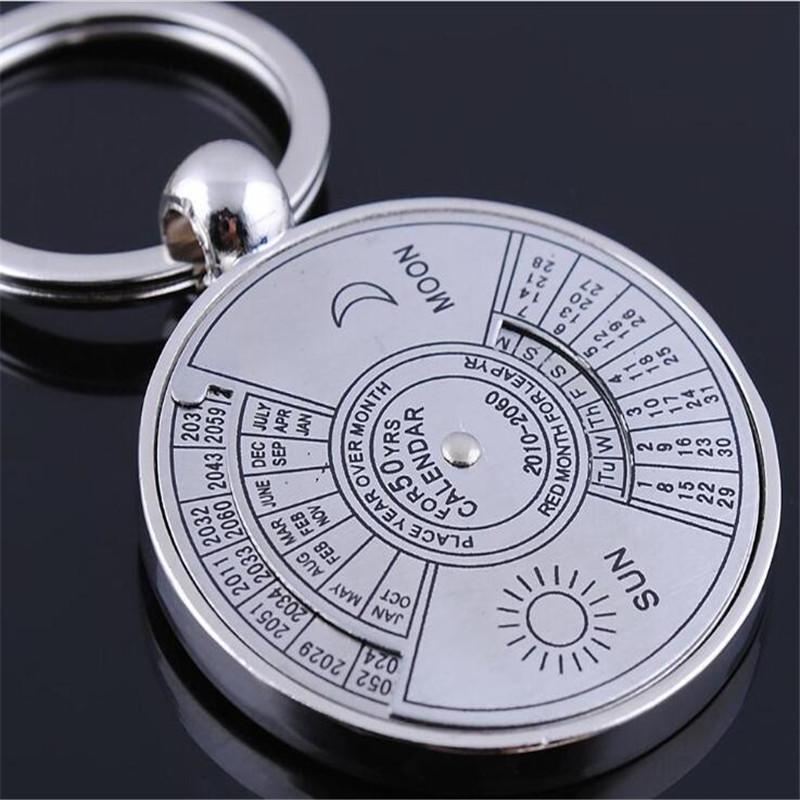 

Keychains 50 Years Perpetual Calendar Keyring Keychain Silver Alloy Key Chain Ring B115