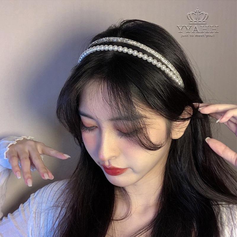 

Hair Clips & Barrettes Korea East Gate Pearl Band Fashion Wash Face Headband Ins Net Red Headdress Female, Golden;silver