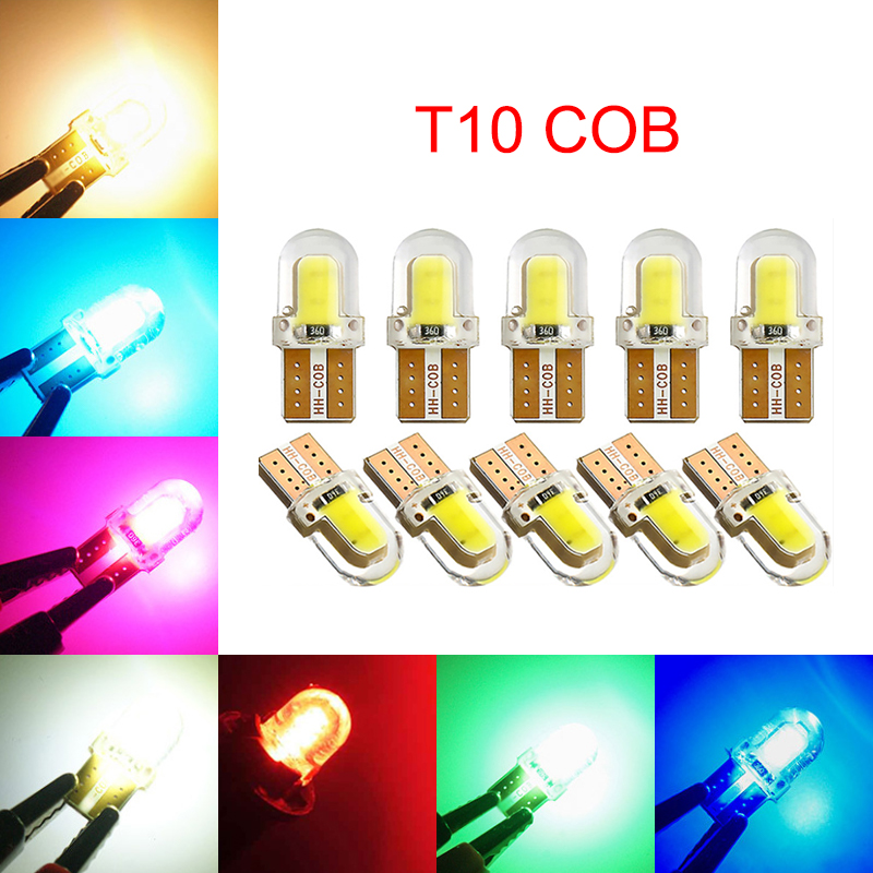 

100Pcs T10 168 194 W5W COB 4 Chips Silicone LED Car Bulbs For Clearance Lamps License Plate Lights 12V
