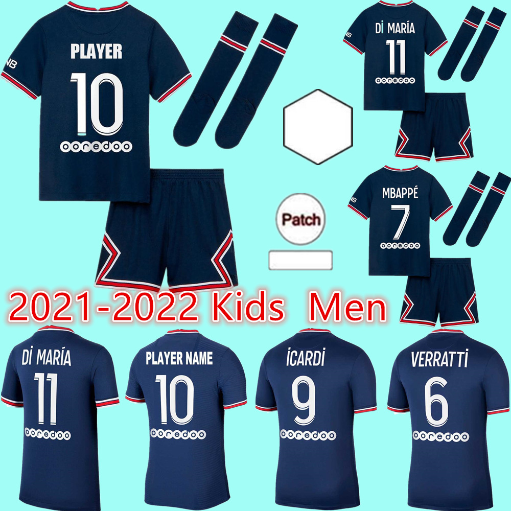 

21 22 MBAPPE KEAN soccer jerseys 2021 2022 psgjersey MARQUINHOS ICARDI DI MARIA Men shirt kids kit youth sets maillots de football, Colour 2