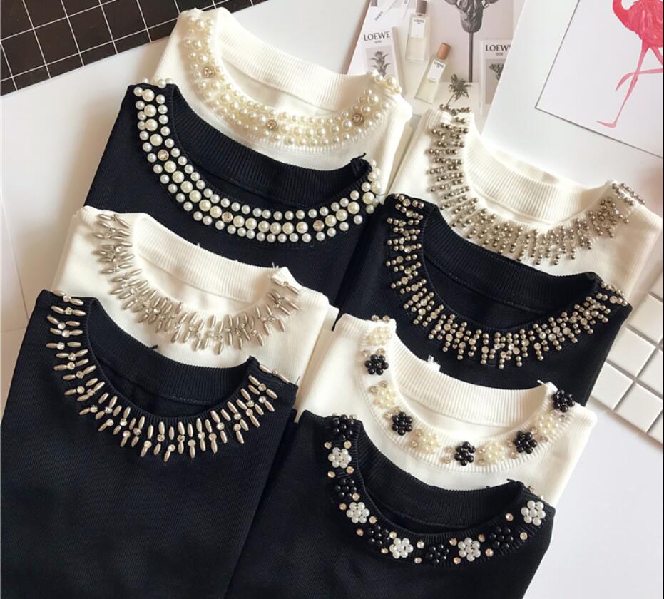 

New summer fashion women Sleeveless thin sweater female All-match Beading o-neck knitted vest girl Camis Tank