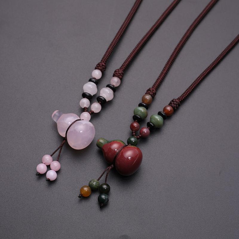 

Pendant Necklaces 1pcs Gourd Shaped Pendants Natural Stone Arrival Lovely Lucky Sweater Chain For Female Women