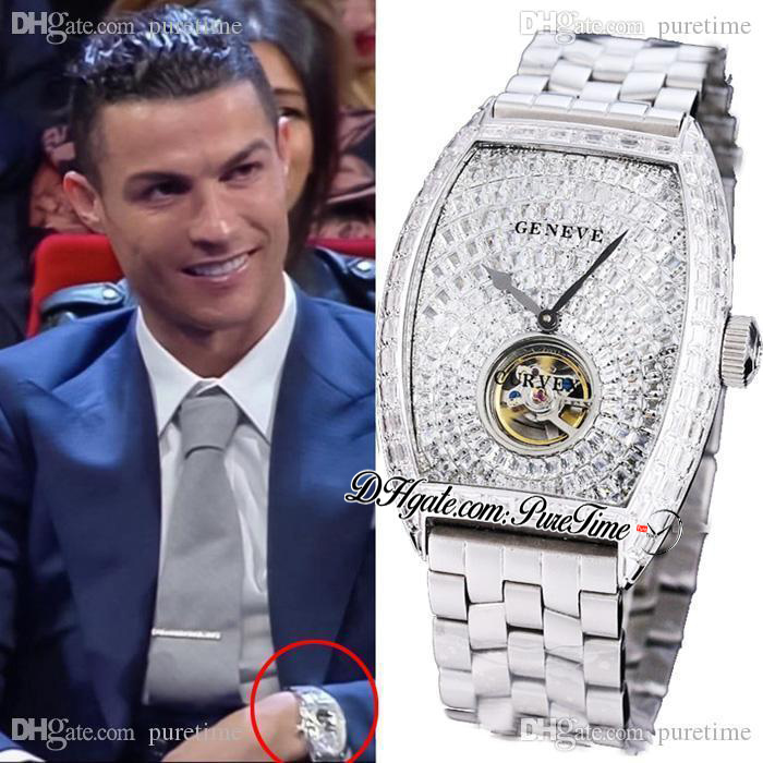 

TWF V2 Cintrée Curvex Automatic Tourbillon Mens Watch Paved Baguette Cut Diamonds Dial Stainless Steel Bracelet Super Edition Cristiano Ronaldo Puretime F05a1, Customized waterproof service