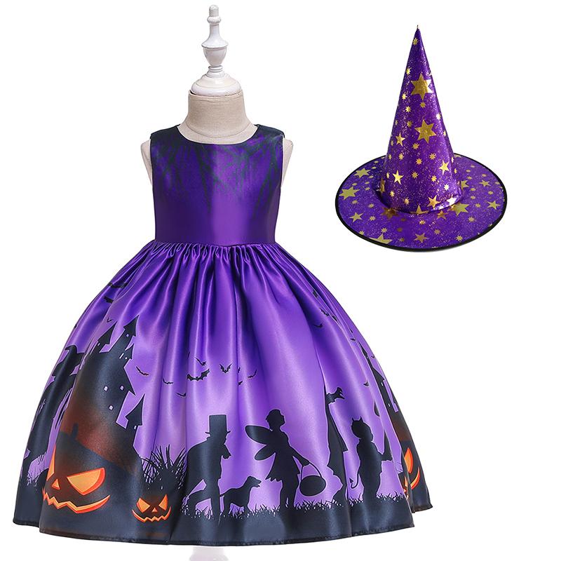 

Girl's Dresses Halloween Cosplay Dress For Kids Girls Party Children Girl Carnival Vampire Pumpkin Witch Costume Princess Clothes, Black