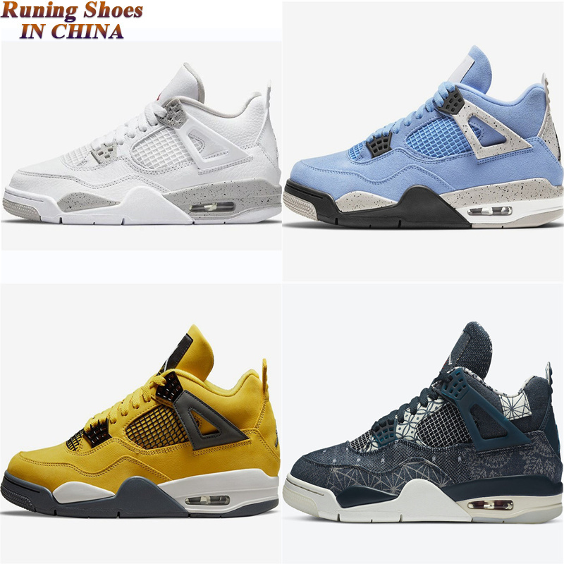 

2021 Top Quality Jumpman 4 IV Basketball Shoes University Blue Lightnings White Oreo Sashiko Sports Trainer Sneaker