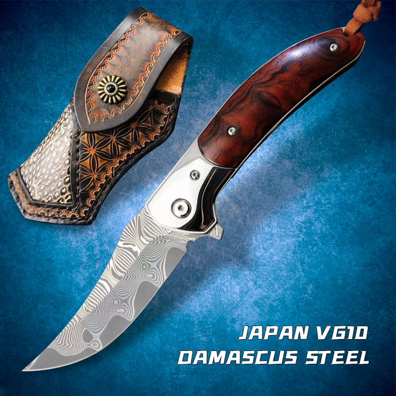 

Damascus steel folding knife bearing quick opening pocket hunting EDC tool outdoor tactical fighting hiking camping survival self-defense co