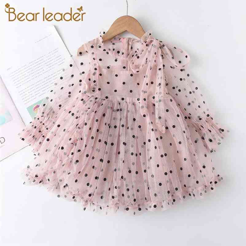 

Bear Leader Kid Polka Dot Dresses Fashion Girls Long Sleeve Cute Mesh Outfits Princess Dress Autumn Sweet Clothing 2-6 Y 210708, Az1808 blue