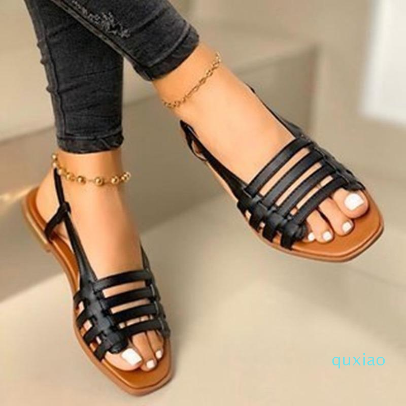 

Summer Flat Sandals Roman Shoes Women's Beach Sandalias Outdoor Casual Black Slippers Non-slip Big Size Slides Claquette Femme