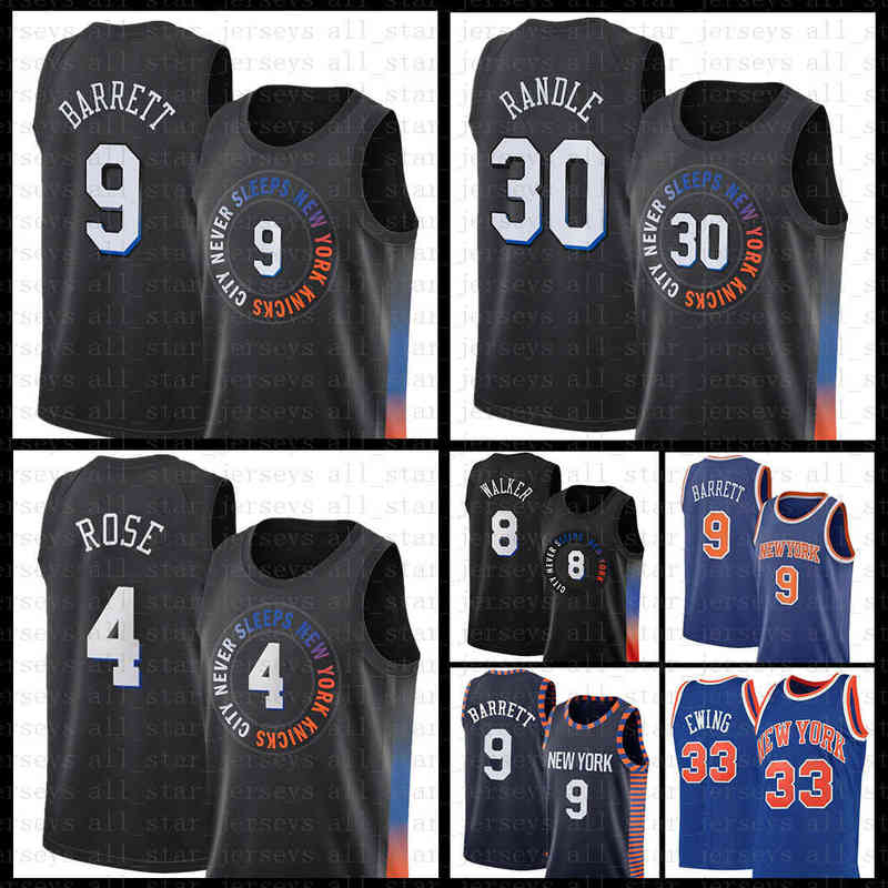 

RJ 9 Barrett Basketball Jerseys New''York''Knicks''Men Julius 30 Randle Mens Derrick 4 Rose Kemba 8 Walker Patrick 33 Ewing Fashion, Jersey
