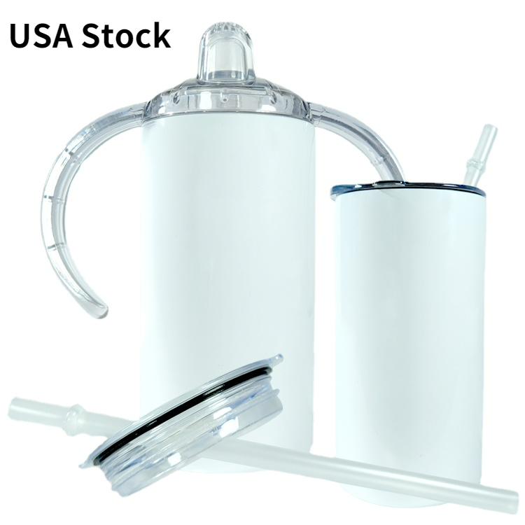 

USA warehouse Seamless 12oz stainless steel double wall blanks Baby Sublimation cup with 2 lids, White