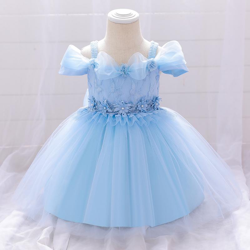 

Girl's Dresses 2021 1st Birthday Born Pageant Dress Christening For Baby Girl Clothes Princess Lace Party And Wedding Floral, Blue