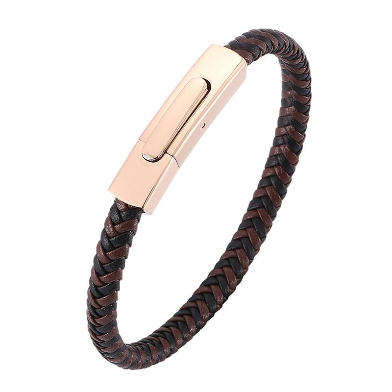 

Charm Bracelets Fashion Unisex Jewelry Brown Braided Leather Women Bracelet Men Steel Clasps Male Wristband Casual Bangles Gift SP0043