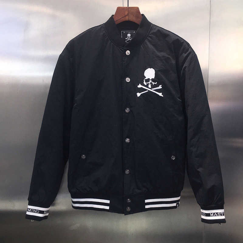 

Winter Jacket Men Mastermind Japan Button Jackets Men Women Embroidery Skulls Stand Collar Jacket Thick Coats T191024, Black