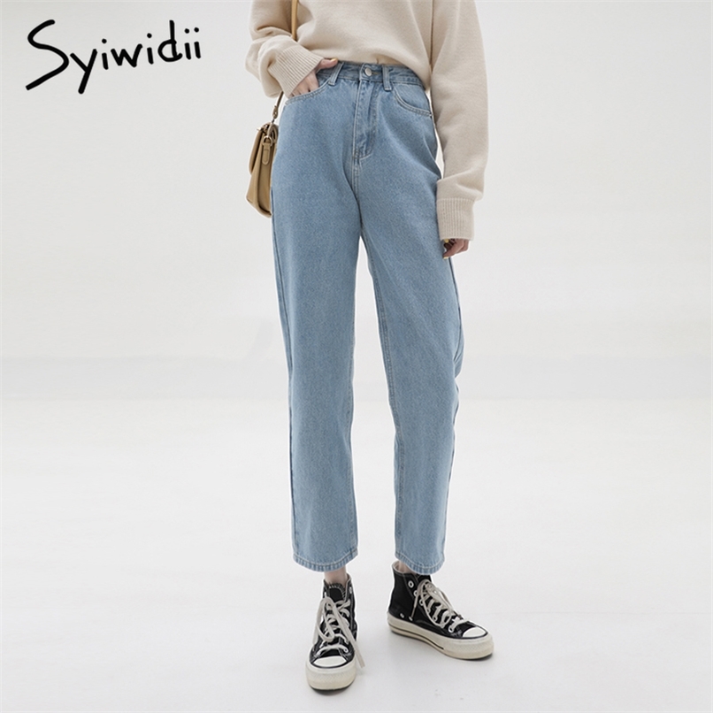 

High Waisted Jeans for Women Straight Denim Pants Sky Blue Clothes Demin Casual Vintage Streetwear Spring Fashion 210607