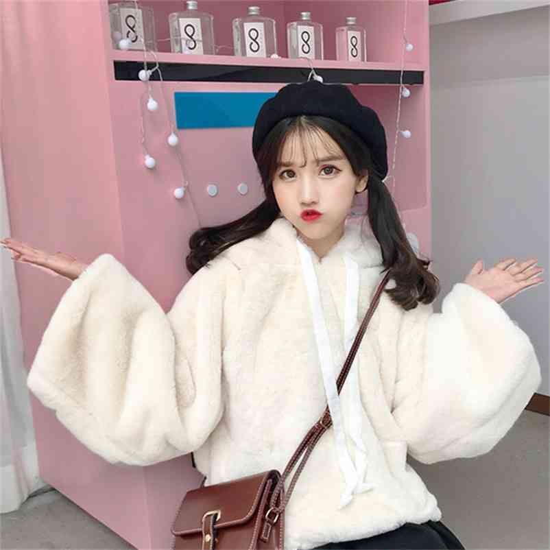 

Hoodies Women Lantern Sleeve Korean Style Loose Autumn Winter Plus Velvet Large Kawaii Ulzzang Soft Warm Womens Clothing 210519, Pink
