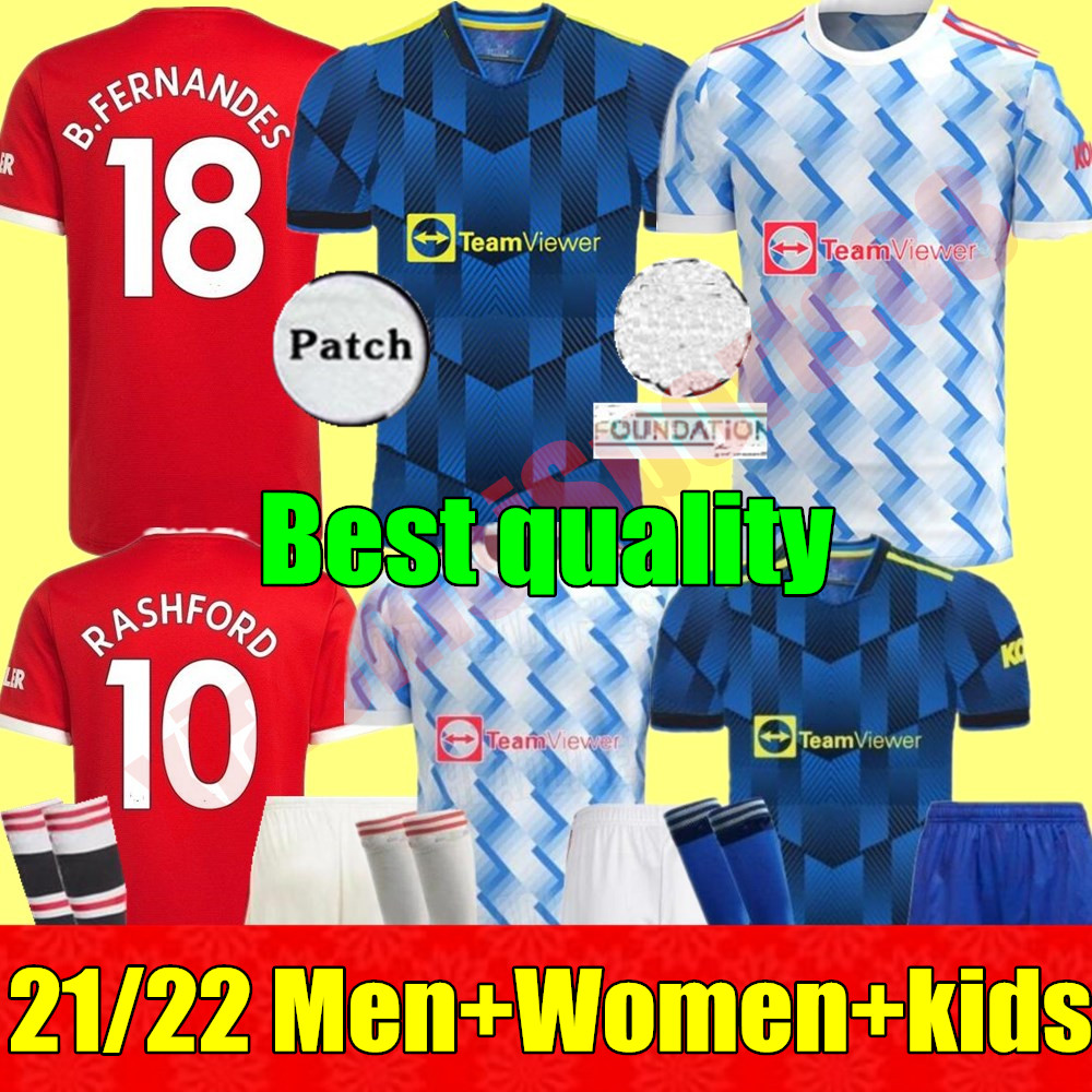 

Manchester soccer jersey 2021 2022 UNITED SANCHO POGBA CAVANI MARTIAL UTD VAN DE BEEK B. FERNANDES RASHFORD LINGARD GREENWOOD football shirt 21 22 Women man kids kit, 21/22 away+champion patch