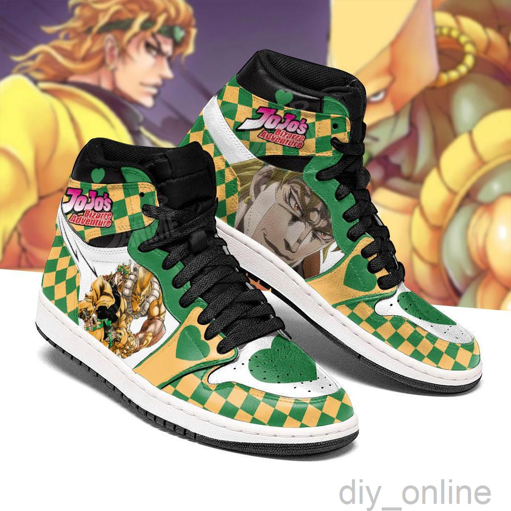 

DIY Anime Fan Sneakers Dio Brando Mens Womens Basketball Shoes Jumpman 1 Model Custom Trainers Casual shoe, Green