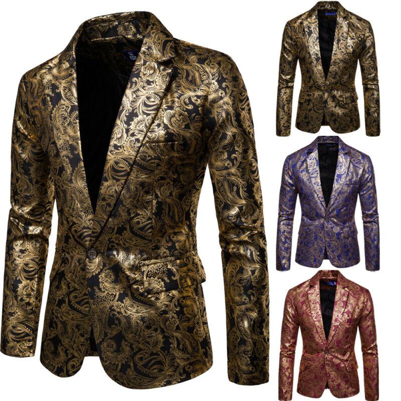 

Men's Suits & Blazers Goocheer Men Shawl Lapel Blazer Designs Plus Size Black Velvet Gold Flowers Sequins Suit Jacket DJ Club Stage Singer C, Blue