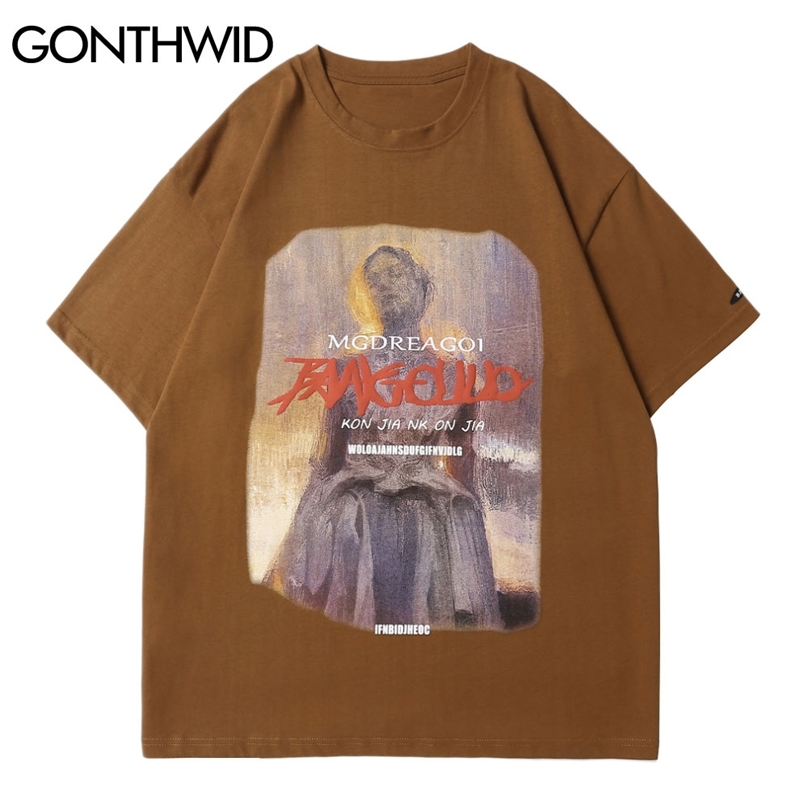 

T-Shirts Creative Painting Print Short Sleeve Streetwear Hip Hop Casual Cotton Tshirts Fashion Summer Harajuku Tee Tops 210602, Brown