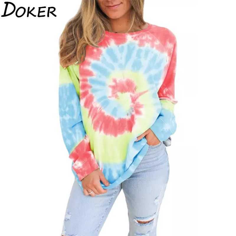 

Autumn Winter Tie Dye Sweatshirt Women O-neck Long Sleeve Fashion Pullover Hoodies Plus Size Streetwear Vintage Sweatshirts 210604, Gray blue-1