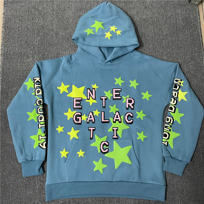 

Puff Printing Hoodie Men Women Pullover Fleece Sweatshirts Blue