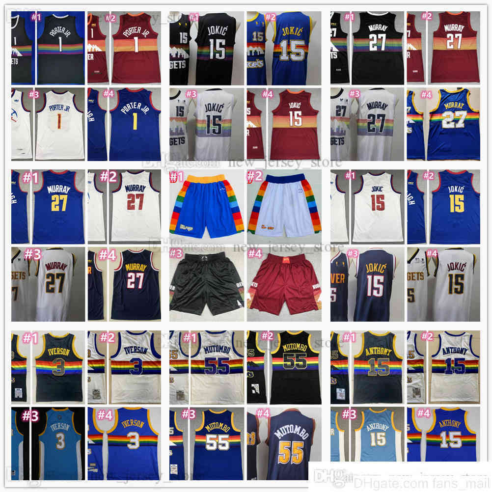 

Basketball 15 Nikola 27 Jamal Jokic Murray Jerseys Retro MitchellNess 3 Allen Carmelo Iverson Anthony Dikembe 55 Mutombo Stitched Jersey Sho, Black;red