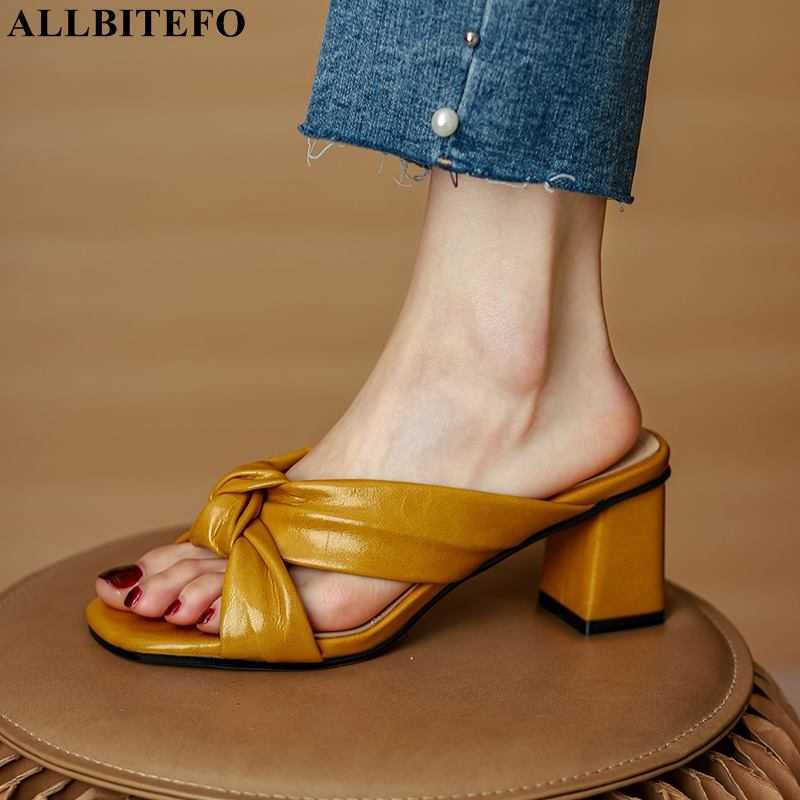 

ALLBITEFO size 34-42 Knot design genuine leather Sheepskin insole women sandals shoes fashion summer women slippers flip flops 210611, As picture