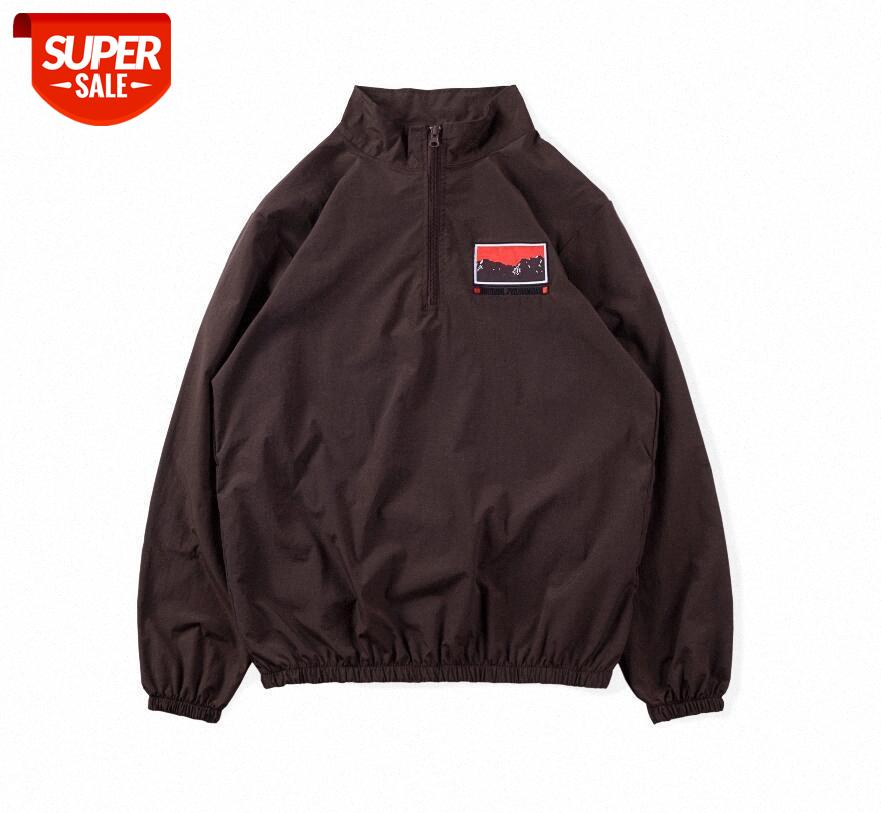 

Travis Scott Cactus Jack Trails Half-Zipper Jacket Men's and Women's Windproof #lV2A, Black;brown
