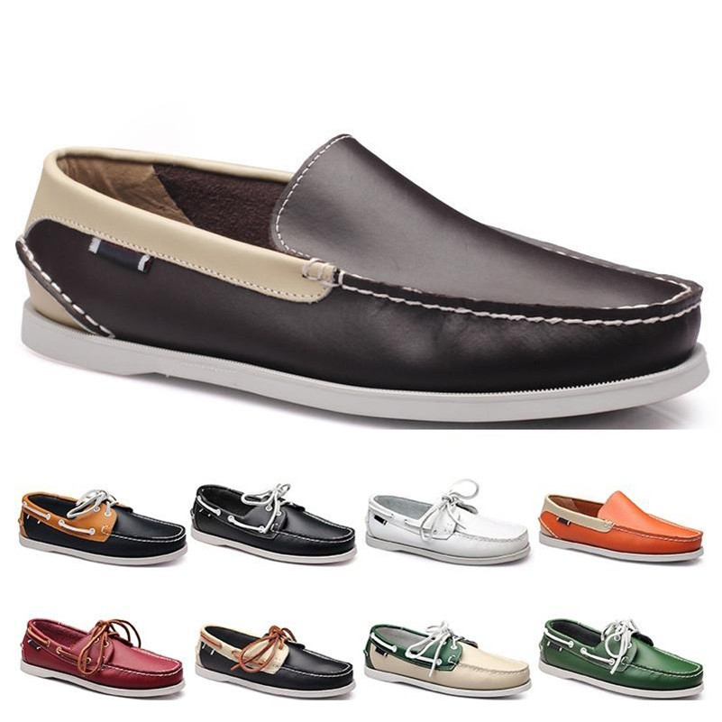 

2021 Mens running shoes leather British style56 black white brown green yellow red fashion outdoor comfortable breathable, Color#14