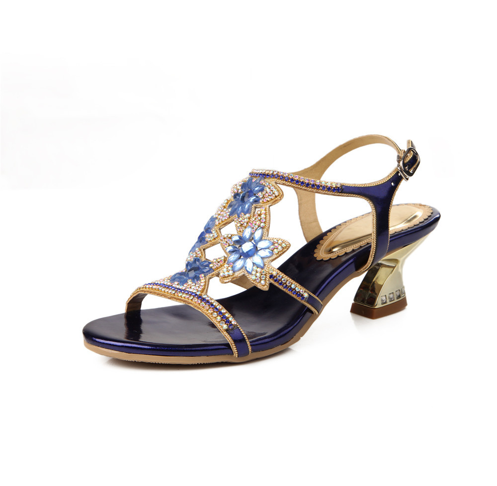 

Sandals Mid Heels Crystals Wedding Open Toe Ankle Buckle Strap Low Prom Evening Party Dress Ladies Summer XYJY, Purple