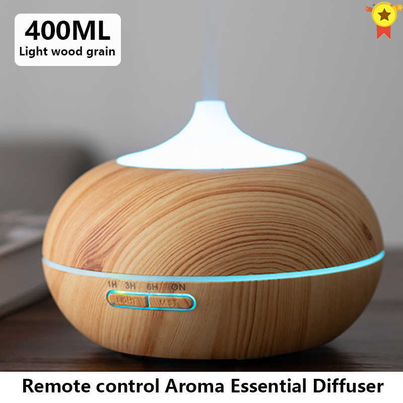 

400ml LED Ultrasonic Air Humidifier Diffuser Essential Aroma Wooden Grain Exquisite therapy Purifier with Romte control 210724