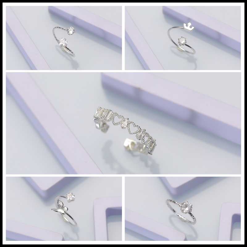 

Cluster Rings Silver Colour Hollowed-out Heart Shape Open Ring Design With Zircon For Women Young Girl Child Gifts Adjustable, Golden;silver